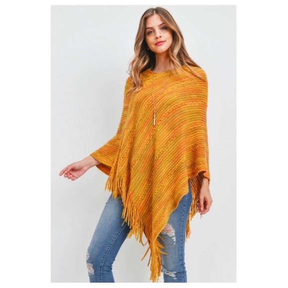 🆕🔥 Mustard Multi Print Knitted Poncho - Picture 4 of 5